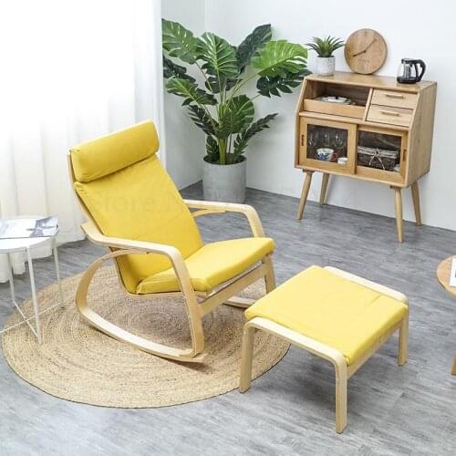 Nordic Poang Rocking Chair Adult Balcony Chair Lazy Recliner Nap Chair Simple Elderly Chair Pregnant Woman Chair Runaway