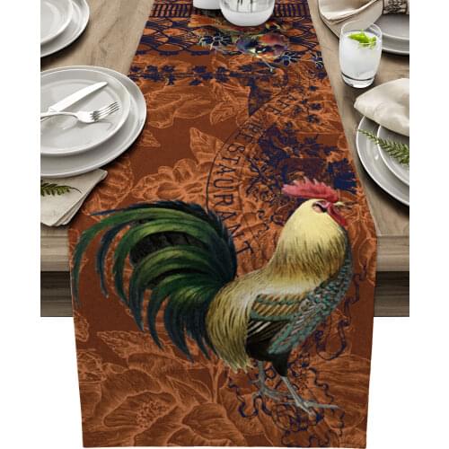 Rooster Retro Pattern Brown Table Runner Coffee Table TV Counter Table Runner Party Dinner Country Wedding Decoration Tablecloth