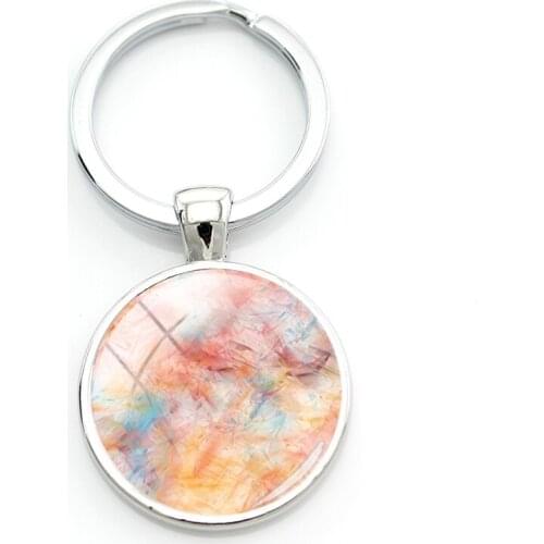 TAFREE Pink Vintage Stone Vein Art Picture Keyholders Practical Metal Key Tools With Round Glass Cabonchons Men Car Jewelry