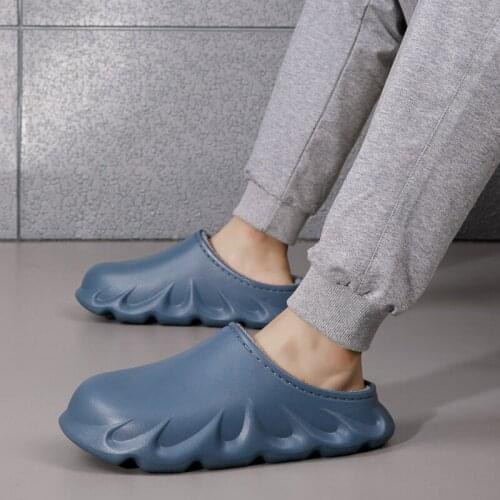 Mens slippers blue winter warm mens suede plush house slippers indoor outdoor couple shoes