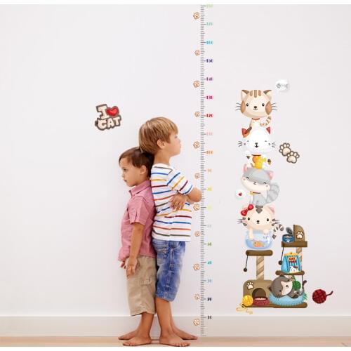 Lovely Cartoon Cats Children Height Wall Stickers PVC Vinyl DIY Home Decor Newest Kids Room Decoration Waterproof Removable