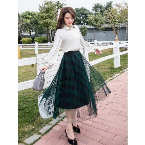 2020 Fashion Summer Skirt Women Elastic High Waist Tulle Skirts Long Pleated Mesh Skirt Female Jupe Femme