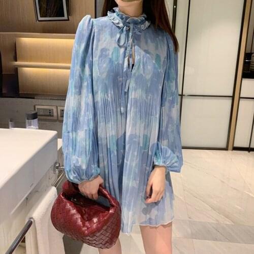 Women Summer Long Sleeve Print Mini Dress High Version Female Loose Casual Designed Holiday Dress Ladies New Slim Dresses ML168