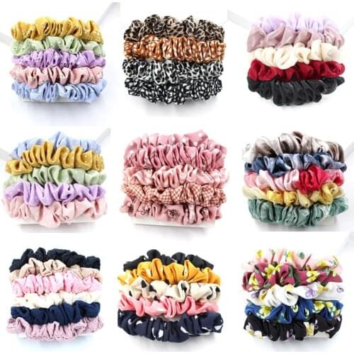 1-5Pcs/Set scrunchies set Simple Elastic Hair Rubber Bands Floral Solid Color Hair Rope Colorful Ponytail women Hair Accessories