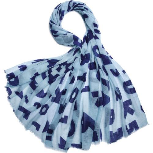 100%lambswool women fashion letters print wrinkle thin scarfs shawl pashmina large size 90x190cm