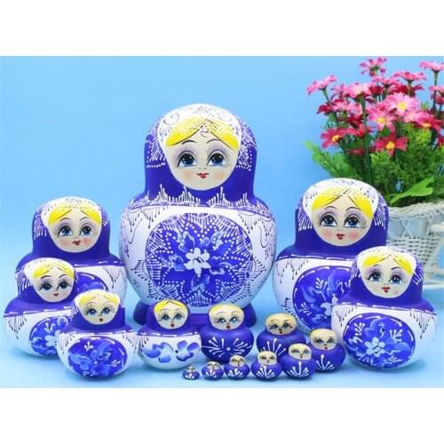 15 Layer Genuine Matryoshka Doll Blue Sky Night Fashion Dry Wood Toys Hand-Painted Paint Russian Nest Doll for Children Gift L30