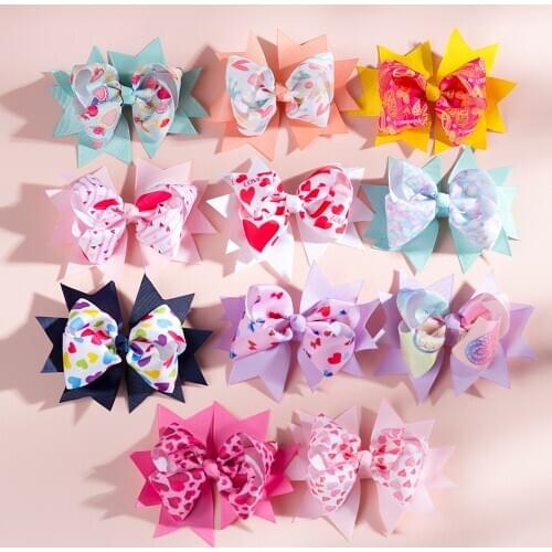 22 PCS/LOT, 4.7 inch Double Layered Ribbon Bow Hair Clips, Kids Girls Twisted Grosgrain Bow With Alligator Clips