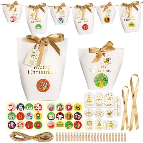 24Sets Bronzing Merry Christmas Gift Box Xmas Party Decor Candy Boxes with Number Sticker Advent Calendar Packaging Supplies