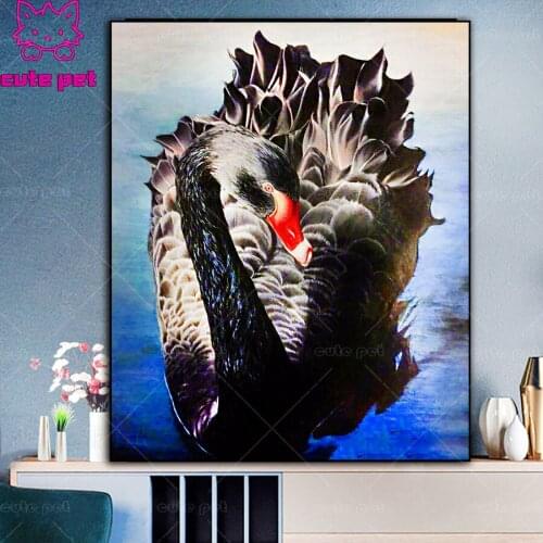 5D embroidery Animal black swan Diy full sets diamond painting Cross Stitch round square diamond mosaic rhinestones Decoration