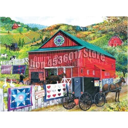 Stopping at the Quilt Barn 5D Diy Diamond Painting Cross Stitch Farm carriage Mosaic Diamond Embroidery full canvas Rhinestone