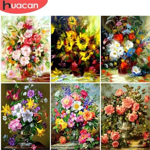 HUACAN 5D Diamond Painting Kits Vase Of Flowers Cross Stitch Embroidery Mosaic Daisy Wall Decor Diamond Art