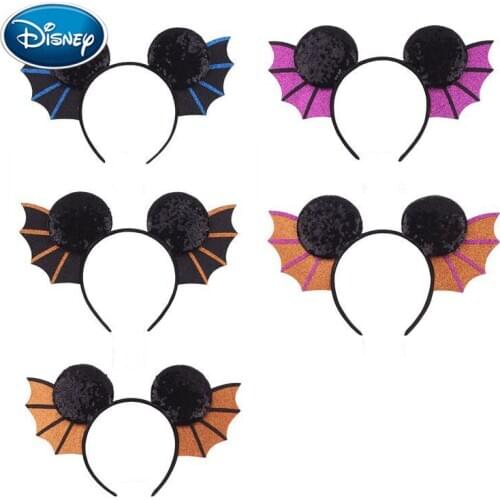Disney 1pcs Mouse Ears Girl Sequins Headband Halloween Bat Wings Festival Glitter Girls Hair Accessories Hairband Accessories