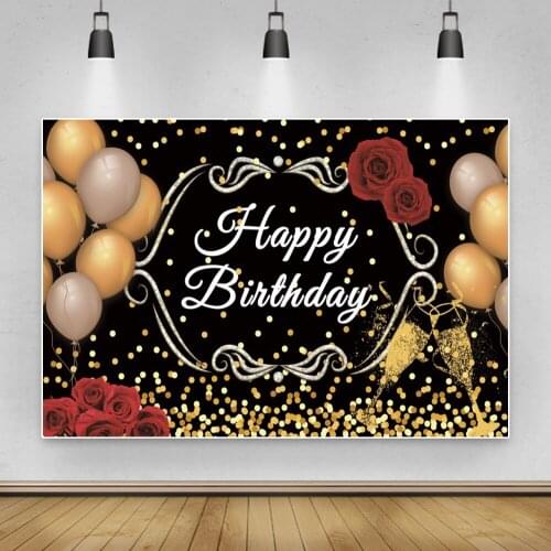 Birthday Backdrops For Photography Gold Dots Balloons Red Rose Personalized Poster Portrait Photographic Background Photo Studio