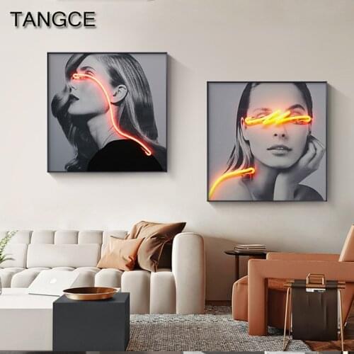 Famous French Model Photo Picture Modern Women Canvas Posters Prints Led Effect Wall Art Painting for Living Room Bedroom Decor