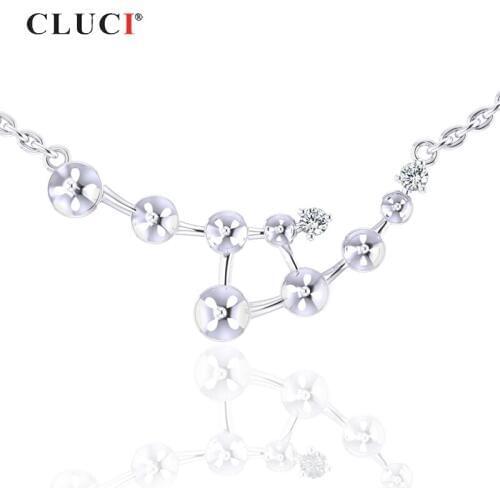 CLUCI Silver 925 Zircon Pearl Pendant Necklace Mounting for Women Wedding Jewelry 925 Sterling Silver Pendant Necklace SN052SB