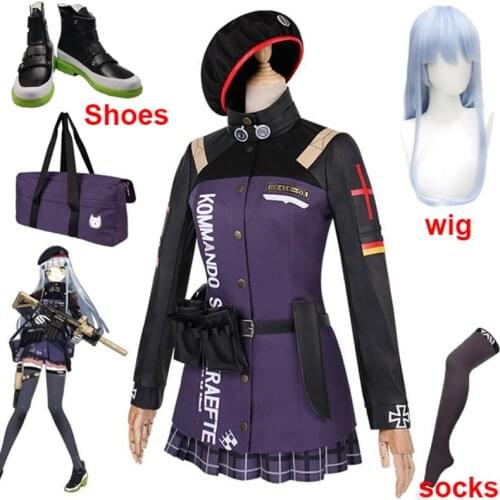 Game Girls' Frontline hk416 Cosplay Costume clothes wig and bag set Halloween Carnival Party Outfit For Women Wigs and Shoes