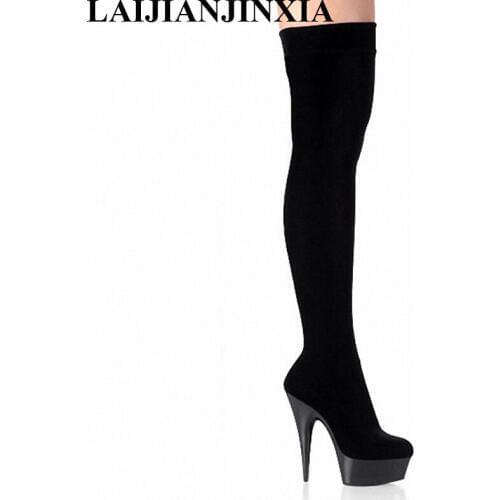 LAIJIANJINXIA 15cm high heels Shoes Platform Sexy Thin Heels Boots Over-the-knee Women Party Night Club Zip Dance Shoes A-022