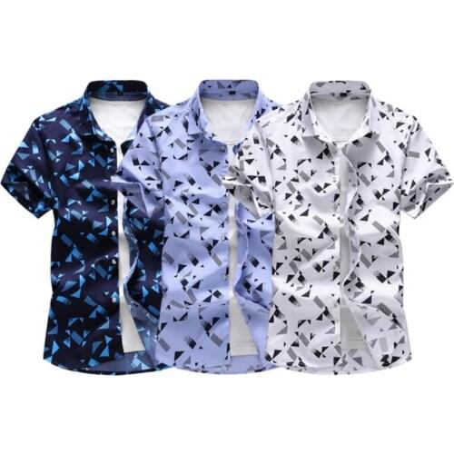British Style Summer Men Shirt Turn Down Collar Buttons Printing Shirt Comfortable Thin Casual Tops Large size Mens Clothing