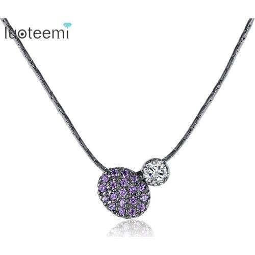 LUOTEEMI New Sample Design Oval Round Pendant with Clear Purple Stones Black Link Chain for Women Party Metting Accessories