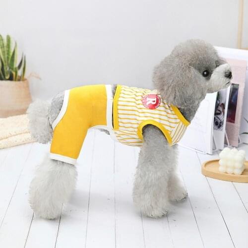 Fashion Pet Dog Jumpsuit Pet Yellow Clothes Soft Stripe Print Design Summer Four-legged Dog Jumpsuit Romper Apparel for Homewear