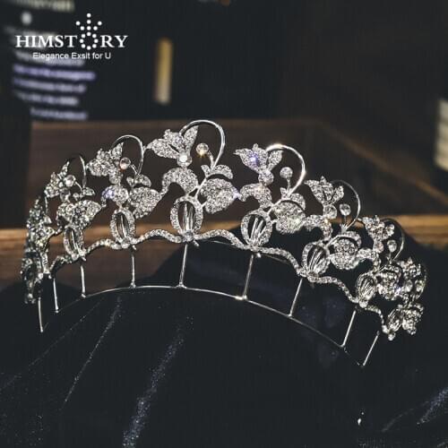 Himstory Fashion Brides Crystal Tiaras Crowns Butterfly Headpieces Rhinestone Wedding Hair Accessories Evening Hair Jewelry