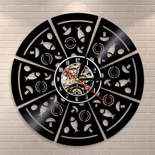Mushroom Pizza Vinyl Record Wall Clock Pepperoni Pizza Wall Art Modern Wall Clock Pizza Shop Business Sign Wall Decor Clock Gift