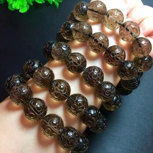 Genuine Natural Brown Quartz Smoky Crystal Quartz 16mm Round Craved Beads Healing Stone Only One Bracelet Drop Shipping AAAAA