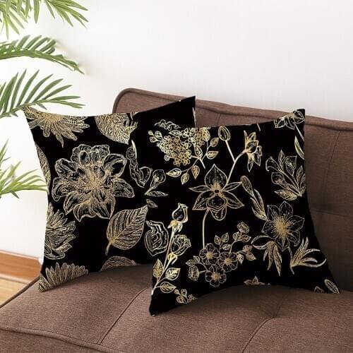 2021 New Fashion Festival Pillowcase Black Bronzing Cushion Covers Flower Leaves Throw Pillow Case 45*45 Pillow Cover Decorative