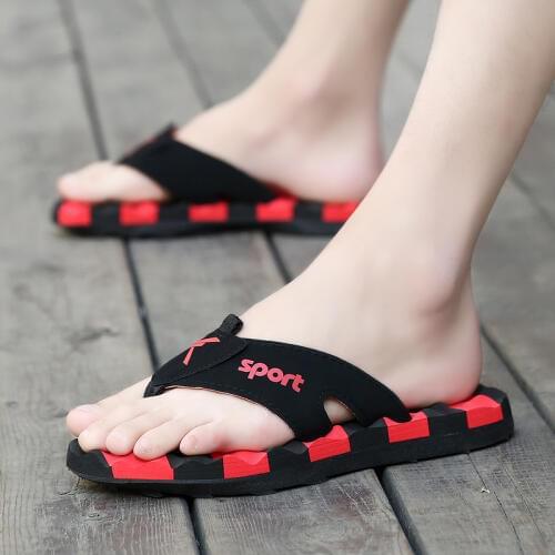 Korean Personality Street Cool Outdoor Non-Slip Sandal Mens Slippers Rubber Colours Women Striped Massage Soft Flip-Flops