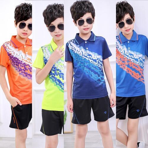 New Kid Tennis Shirts , badminton suit , tennis clothes for Children , tenis de mesa ropa Ping Pong Suit XS-3XL Free Print Name