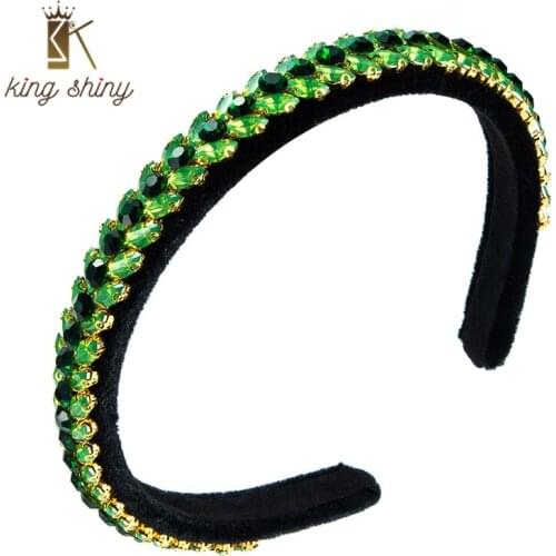 King Shiny Delicate Colorful Crystal Leaf Headband Vintage Geometric Gem Diamond Velvet Hairband Girls Party Jewelry Tiara Bezel