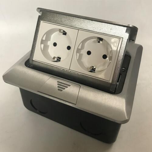 Top Quality Aluminum Silver Panel EU Standard 2 Way Pop Up Floor Socket Electrical Outlet Available Sockets