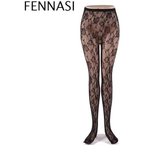 FENNASI Grid Pattern Sexy Woman Black Pantyhose Female Erotic Breathable Stockings Sticky Woman Mesh Tights Harajuku Fishnet sex