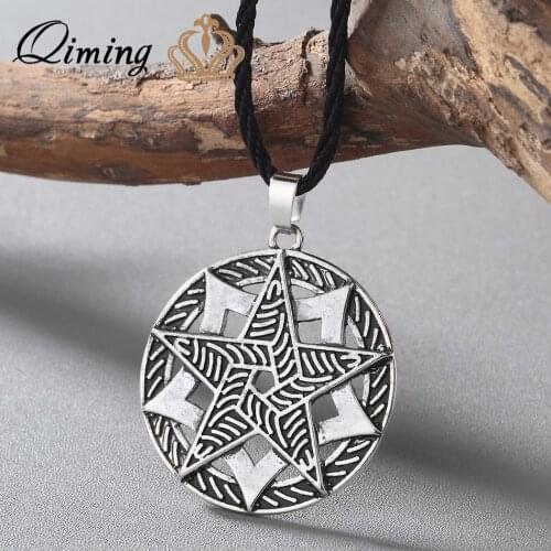 QIMING New Womens Necklace Slavic Star Of Magic Pendant Slavic Amulet Star Light Men Amulets Necklace Jewelry Gift