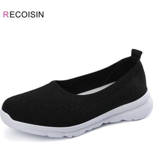 RECOISIN 2020 Women Flats Shoes Breathable Mesh Casual Summer Shoes For Women Slip-on Loafers Female Ladies Flats Shoes Footwear