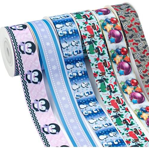 DIY Christmas Ribbon Printed Grosgrain Red and White Stripes Cartoon 5 Yards for Crafts DIY Hair Bows Happy Party Decoration