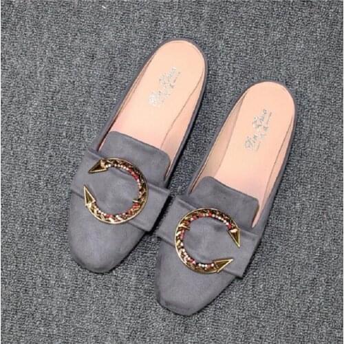 Summer Autumn Square head baotou Half flat slippers sandals Women Mules Shoes Women Sandals Big size 43-44 small size 31-32