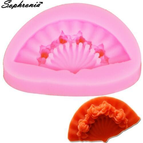 Sophronia Fan Shape Silicone Mold Cupcake Wedding Decoration Fondant Chocolate Resin Clay Candy Molds Resin Moulds F1160