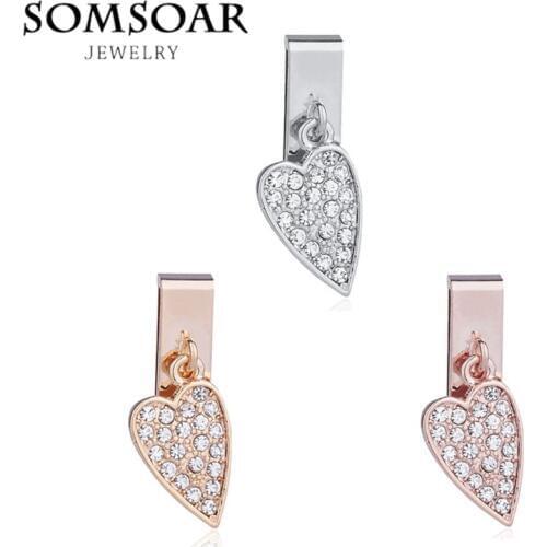 Somsoar Jewelry Pave Heart Dangle Charms with Crystal fit Leather wrappable Mesh Stainless steel Bracelet 10pcs/lot