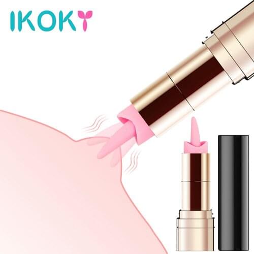 IKOKY Lipstick Shape 10 Frequency Clit Stimulator Bullet Tongue Licking Vibrator G-spot Vibrator Sex Toys for Women