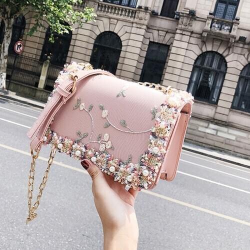 Daisy Handbags Women PU Leather Underarm Totes Female Elegant Chain Splicing Small Shoulder Bags Embroidery printing