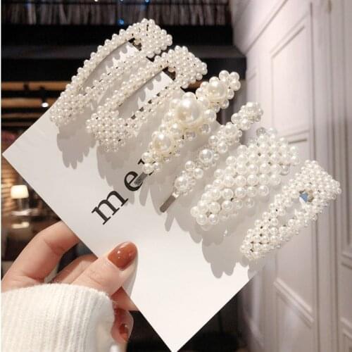 Trendy Korean Handmade Pearl Geometric Hair Clips Pins Sweet Flower Barrette For Women Girl Elegant Temperament Hair Accesories
