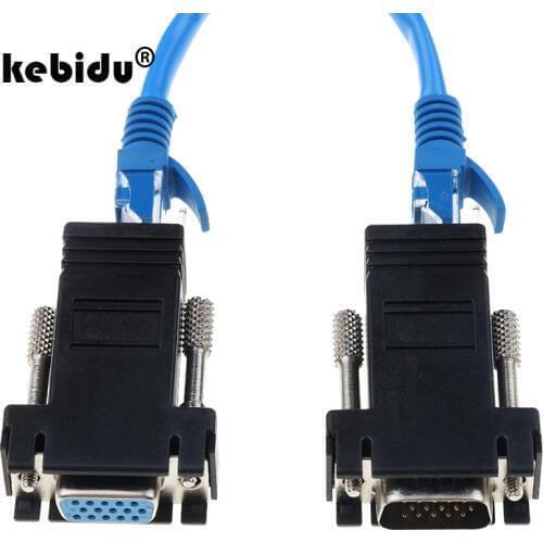 Kebidu 2pcs RJ45 to Mini VGA Extension Extender Cord Male Female To Lan Cat5 Cat5e RJ45 Ethernet Adapter for PC Laptop