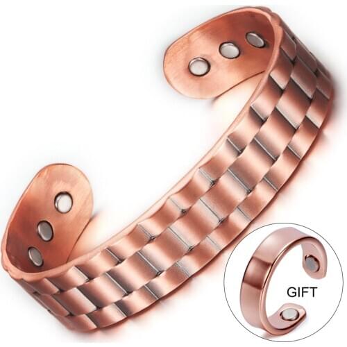 Vinterly Buy 1 Get 1 Gift Pure Copper Bracelet Men Health Energy Magnetic Bracelet Copper Wide Adjustable Cuff Bangles for Men
