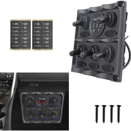 Waterproof Universal Circuit Breaker Car Marine LED Rocker Switch Panel 5 Gang DC 12V Voltmeter/Cigarette Lighter Plug