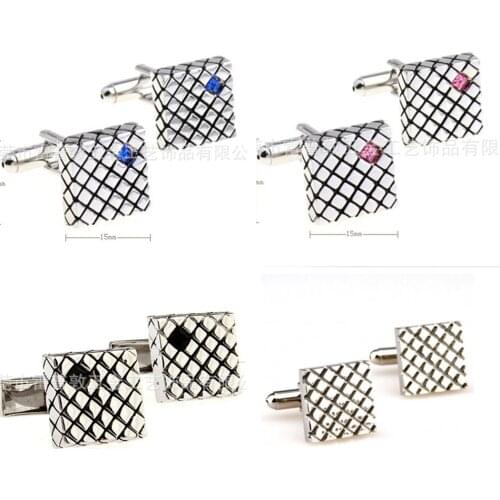 10pairs Silver Square Carving Grids Cufflinks With Crystal Cuff Links Business Style Mens Jewelry Accessory