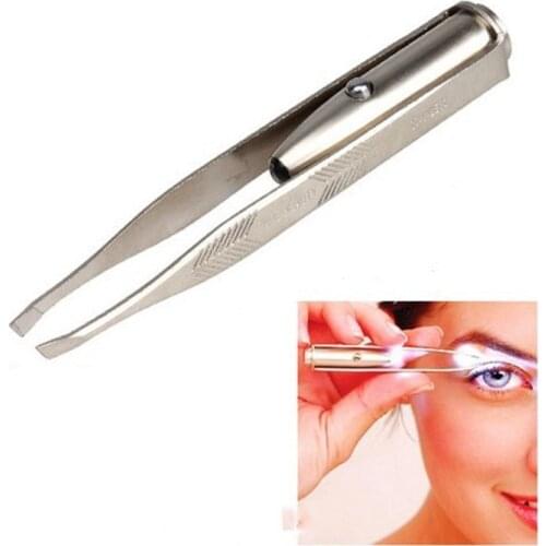Womens Beauty Tool Make Up Tool LED Light Eyelash Eyebrow Hair Face Removal Tweezer Stainless Cosmetic with LED Fast Delivery