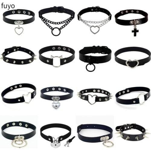 Woman Black Punk Choker Collar Necklace Pu Leather Goth Rivets Choker Necklace Pendientes Party Club Sexy Gothic Femme Jewelry