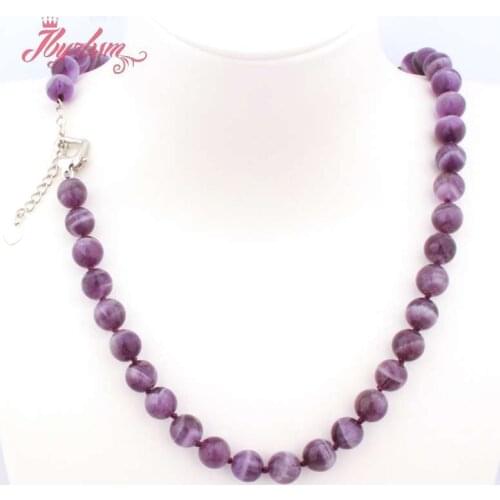 Purple Dream Amethyst Women Necklace 6mm 8mm 10mm Round Natural Stone Beaded Necklace Jewelry for Women Gift Adjustable 17"