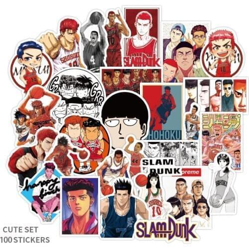 100Pcs/set Anime Slam Dunk Sticker Waterproof Laptop Computer Suitcase Luggage Bicycle Sticker PVC Slam Dunk Basketball Stickers